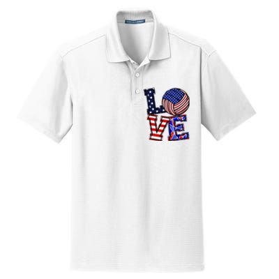 I Love Volleyball American Flag Teen Girl Dry Zone Grid Polo