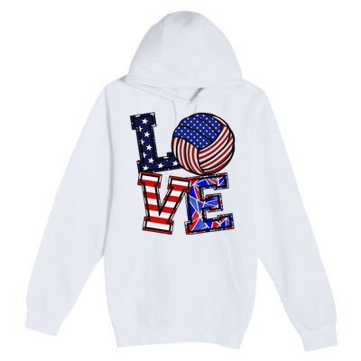 I Love Volleyball American Flag Teen Girl Premium Pullover Hoodie