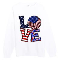 I Love Volleyball American Flag Teen Girl Premium Crewneck Sweatshirt