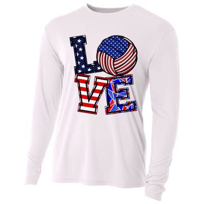 I Love Volleyball American Flag Teen Girl Cooling Performance Long Sleeve Crew