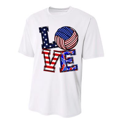 I Love Volleyball American Flag Teen Girl Performance Sprint T-Shirt