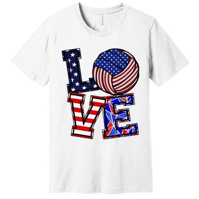 I Love Volleyball American Flag Teen Girl Premium T-Shirt