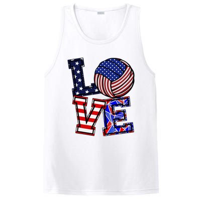 I Love Volleyball American Flag Teen Girl PosiCharge Competitor Tank