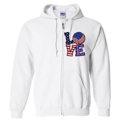 I Love Volleyball American Flag Teen Girl Full Zip Hoodie