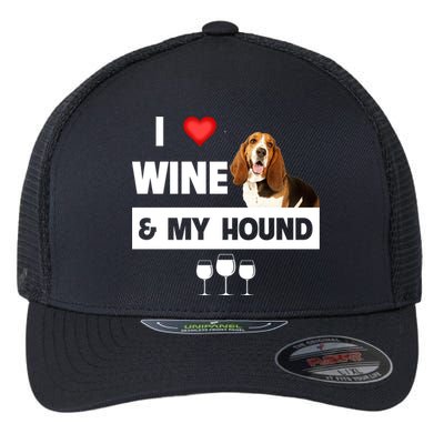 I Love Wine And My Bassett Hound Mom Dad Ing Hunting Gift Flexfit Unipanel Trucker Cap