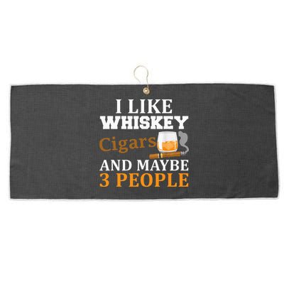 I Like Whiskey And Cigars And Maybe 3 People Large Microfiber Waffle Golf Towel