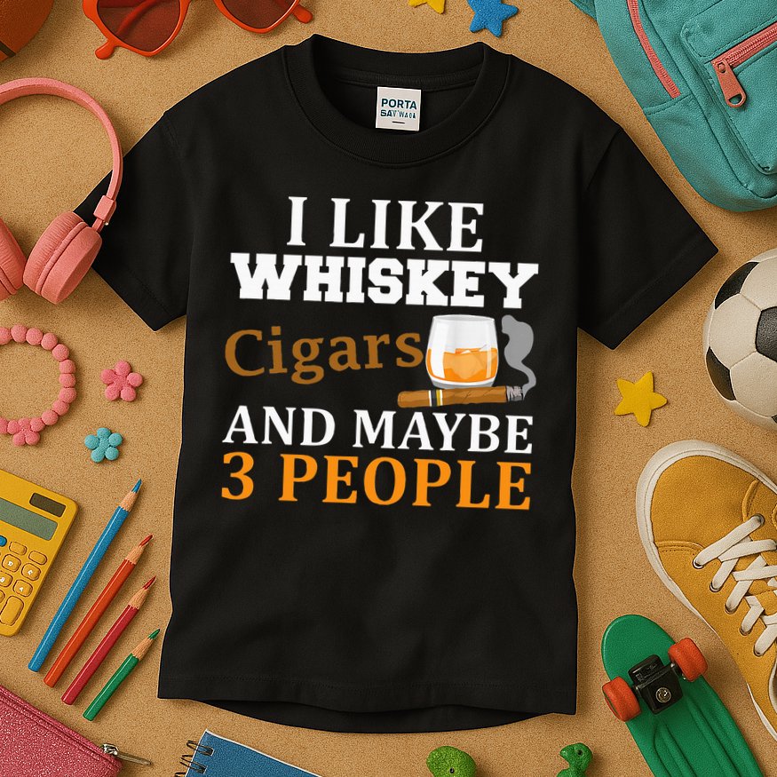 I Like Whiskey And Cigars And Maybe 3 People Kids T-Shirt