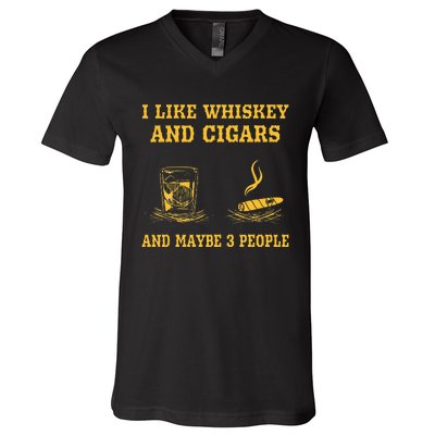 I Like Whiskey And Cigars And Maybe 3 People Vintage Cigars V-Neck T-Shirt