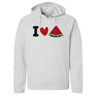 I Love Watermelon Summer Fruit Watermelon Performance Fleece Hoodie