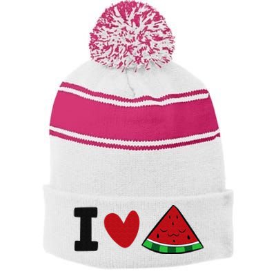 I Love Watermelon Summer Fruit Watermelon Stripe Pom Pom Beanie