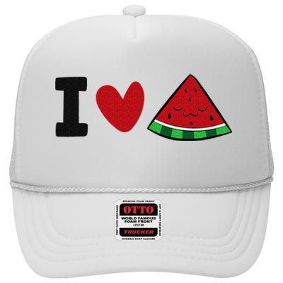 I Love Watermelon Summer Fruit Watermelon High Crown Mesh Back Trucker Hat