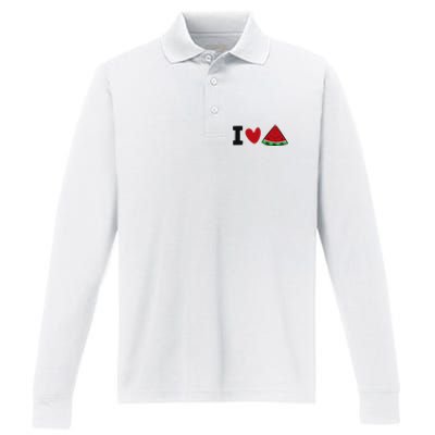 I Love Watermelon Summer Fruit Watermelon Performance Long Sleeve Polo