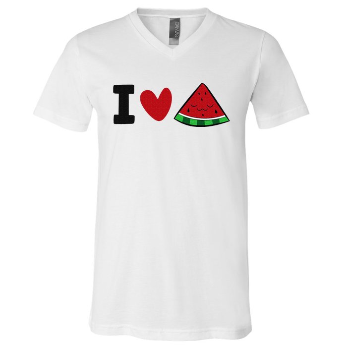 I Love Watermelon Summer Fruit Watermelon V-Neck T-Shirt