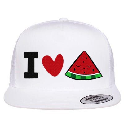 I Love Watermelon Summer Fruit Watermelon Flat Bill Trucker Hat