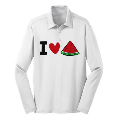 I Love Watermelon Summer Fruit Watermelon Silk Touch Performance Long Sleeve Polo