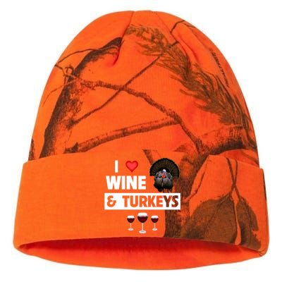 I Love Wine And Turkeys Bird Watching Ing Thanksgiving Gift Kati Licensed 12" Camo Beanie