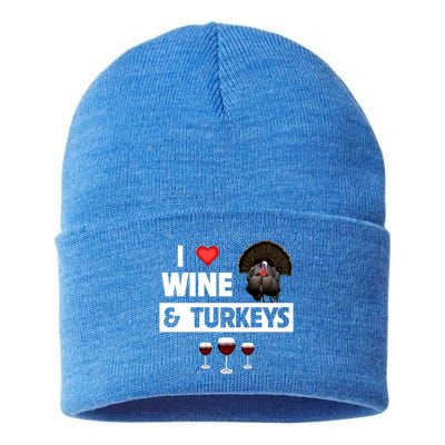 I Love Wine And Turkeys Bird Watching Ing Thanksgiving Gift Sustainable Knit Beanie