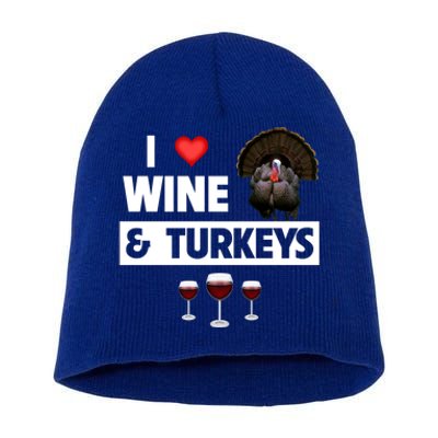 I Love Wine And Turkeys Bird Watching Ing Thanksgiving Gift Short Acrylic Beanie