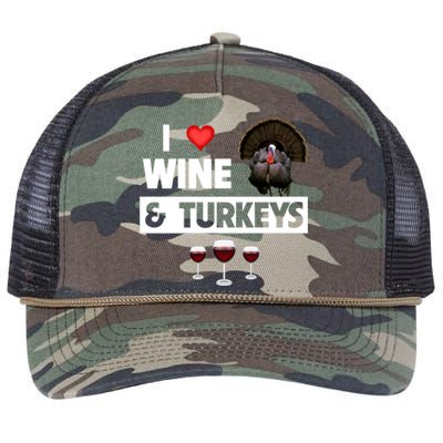 I Love Wine And Turkeys Bird Watching Ing Thanksgiving Gift Retro Rope Trucker Hat Cap