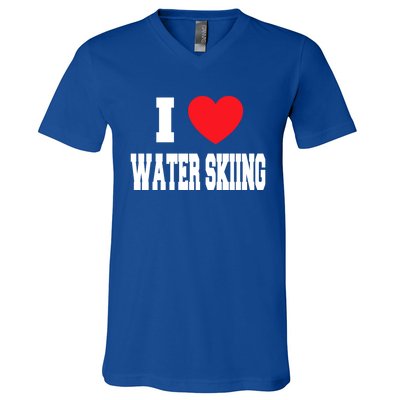 I Love Water Skiing Gift V-Neck T-Shirt