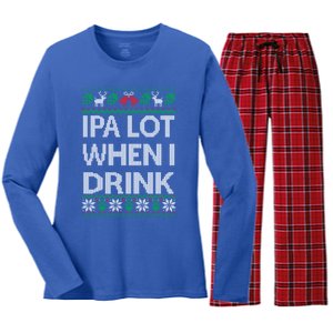 Ipa Lot When I Ugly Christmas Craft Beer Er Great Gift Women's Long Sleeve Flannel Pajama Set 