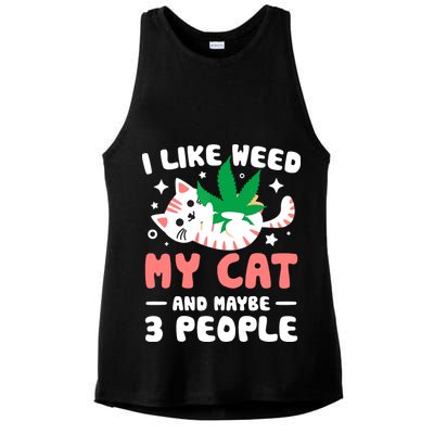 I Like Weed My Cat Maybe 3 People 420 Cannabis Stoner Gift Ladies PosiCharge Tri-Blend Wicking Tank