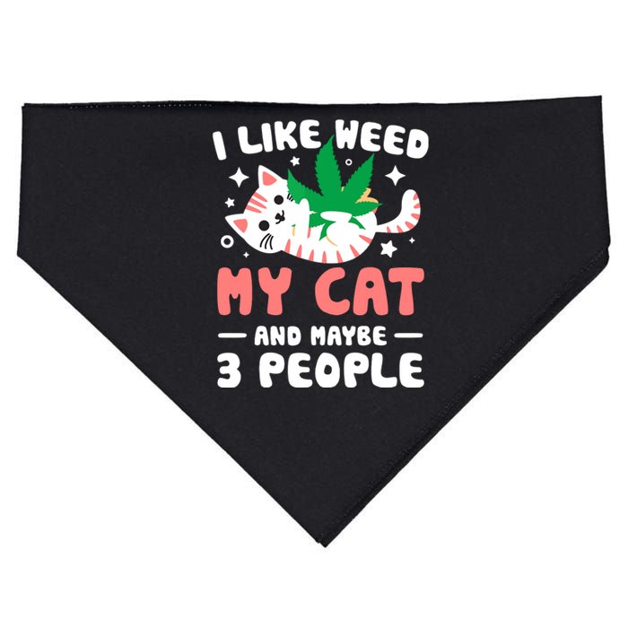 I Like Weed My Cat Maybe 3 People 420 Cannabis Stoner Gift USA-Made Doggie Bandana