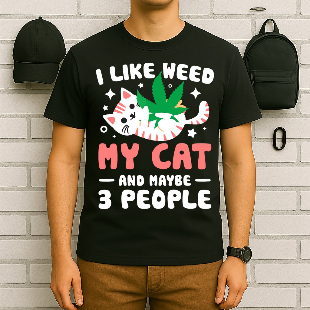 I Like Weed My Cat Maybe 3 People 420 Cannabis Stoner Gift T-Shirt