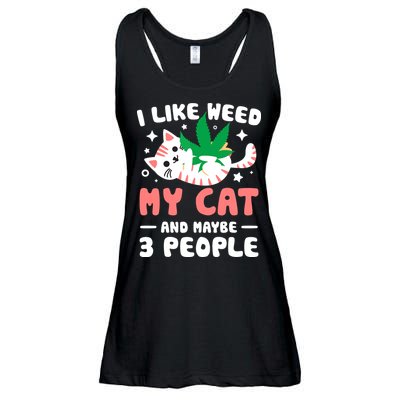 I Like Weed My Cat Maybe 3 People 420 Cannabis Stoner Gift Ladies Essential Flowy Tank