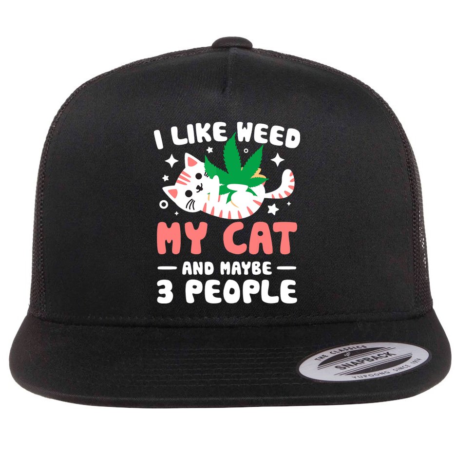 I Like Weed My Cat Maybe 3 People 420 Cannabis Stoner Gift Flat Bill Trucker Hat