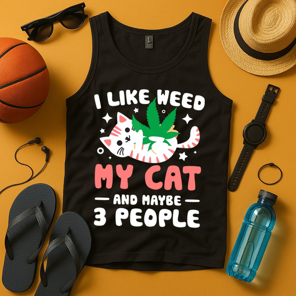 I Like Weed My Cat Maybe 3 People 420 Cannabis Stoner Gift Tank Top