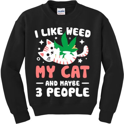 I Like Weed My Cat Maybe 3 People 420 Cannabis Stoner Gift Kids Sweatshirt
