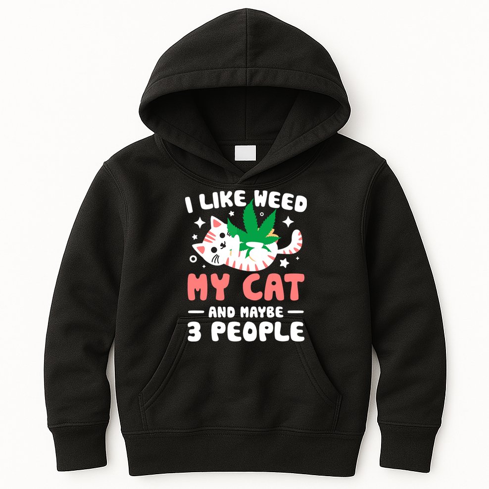 I Like Weed My Cat Maybe 3 People 420 Cannabis Stoner Gift Kids Hoodie