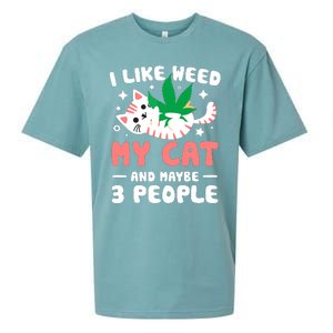 I Like Weed My Cat Maybe 3 People 420 Cannabis Stoner Gift Sueded Cloud Jersey T-Shirt