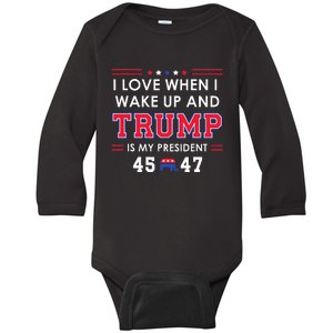 I Love When I Wake Up In The Morning Donald Trump President Baby Long Sleeve Bodysuit