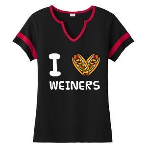 I Love Weiners Hotdogs Frankfurter Wiener Frank Sausage Bun Ladies Halftime Notch Neck Tee