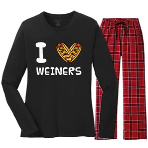 I Love Weiners Hotdogs Frankfurter Wiener Frank Sausage Bun Women's Long Sleeve Flannel Pajama Set 