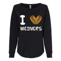 I Love Weiners Hotdogs Frankfurter Wiener Frank Sausage Bun Womens California Wash Sweatshirt