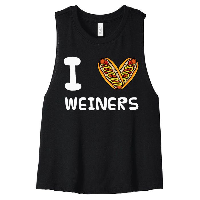 I Love Weiners Hotdogs Frankfurter Wiener Frank Sausage Bun Women's Racerback Cropped Tank