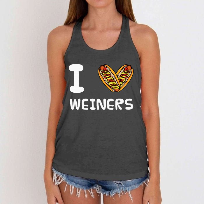 I Love Weiners Hotdogs Frankfurter Wiener Frank Sausage Bun Women's Knotted Racerback Tank