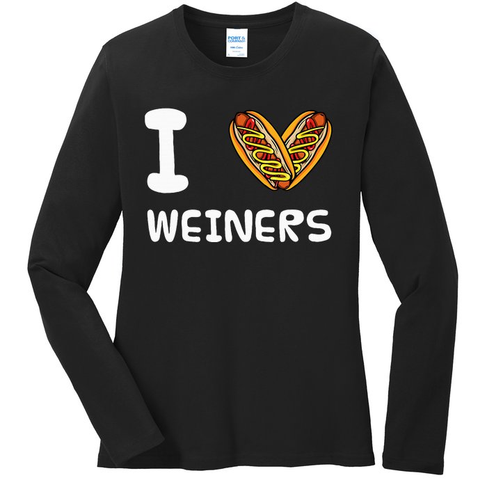 I Love Weiners Hotdogs Frankfurter Wiener Frank Sausage Bun Ladies Long Sleeve Shirt