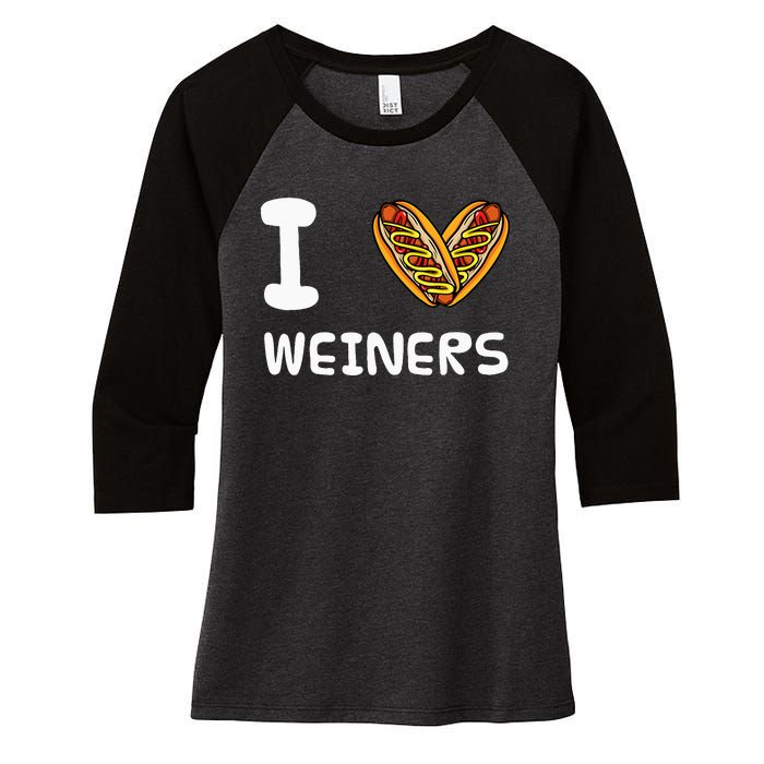 I Love Weiners Hotdogs Frankfurter Wiener Frank Sausage Bun Women's Tri-Blend 3/4-Sleeve Raglan Shirt