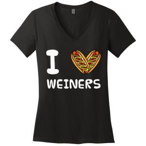 I Love Weiners Hotdogs Frankfurter Wiener Frank Sausage Bun Women's V-Neck T-Shirt