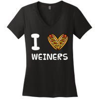 I Love Weiners Hotdogs Frankfurter Wiener Frank Sausage Bun Women's V-Neck T-Shirt