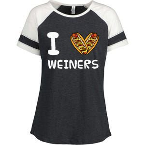 I Love Weiners Hotdogs Frankfurter Wiener Frank Sausage Bun Enza Ladies Jersey Colorblock Tee