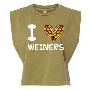 I Love Weiners Hotdogs Frankfurter Wiener Frank Sausage Bun Garment-Dyed Women's Muscle Tee