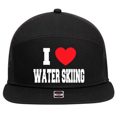 I Love Water Skiing Cool Gift 7 Panel Mesh Trucker Snapback Hat