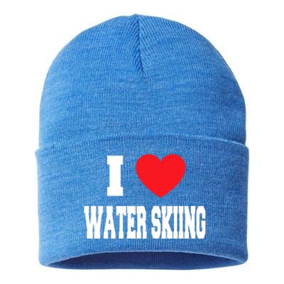 I Love Water Skiing Cool Gift Sustainable Knit Beanie