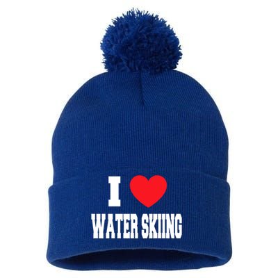 I Love Water Skiing Cool Gift Pom Pom 12in Knit Beanie