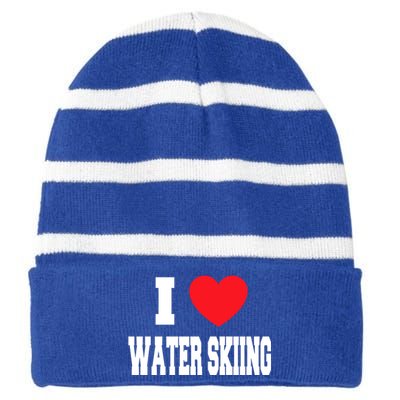 I Love Water Skiing Cool Gift Striped Beanie with Solid Band